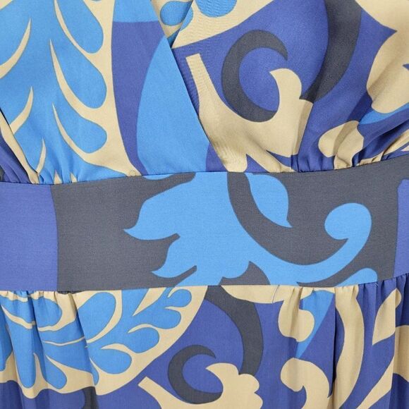 Boden Silk Empire Tea Length Dress 10L Blue Paisley Print Short Sleeve Surplice - Picture 6 of 13